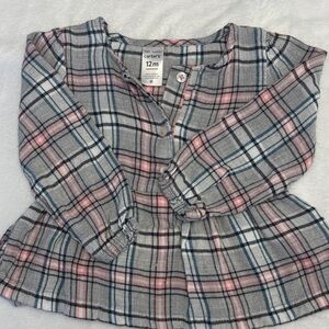 Carter's Pink and Gray Plaid Button Down Shirt